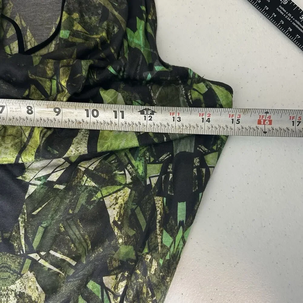 HELMUT LANG Dress Womens Medium Cicadae Print Slit Overlap Maxi Lizard Green - Picture 9 of 9